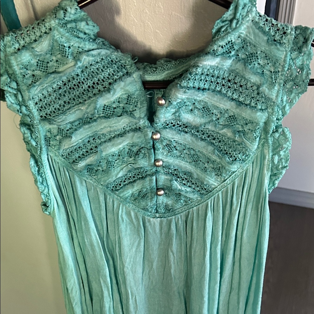 POL Teal Lace Tank Top